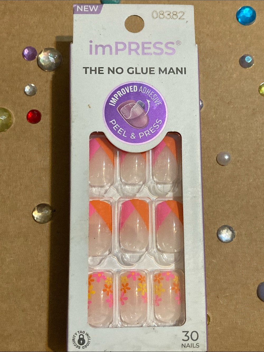 imPRESS Pink & Orange Floral Diagonal Press-On Nails